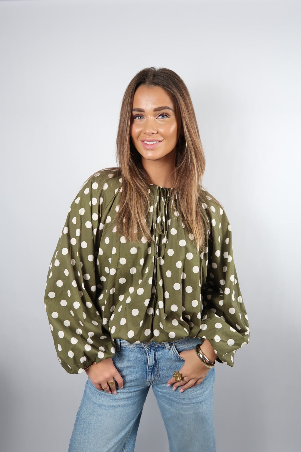 Green Polka Blouse