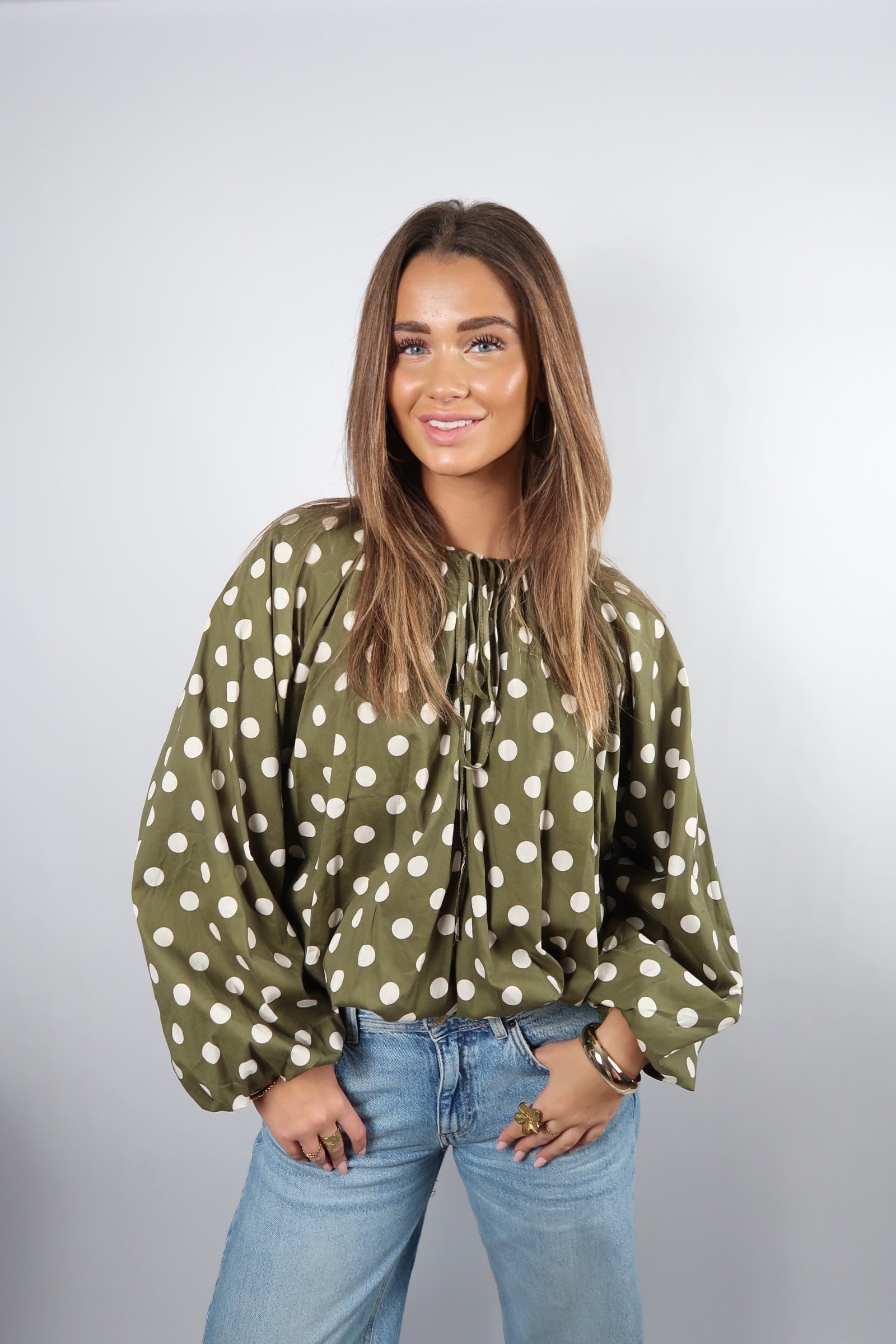 Green Polka Blouse