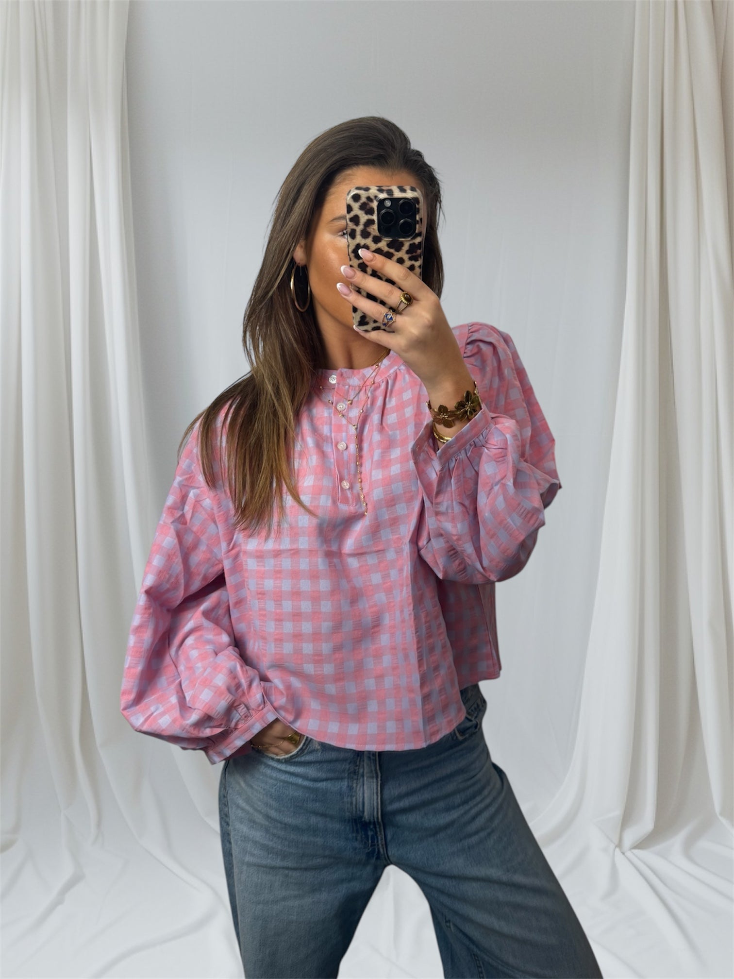 Blush Check Blouse