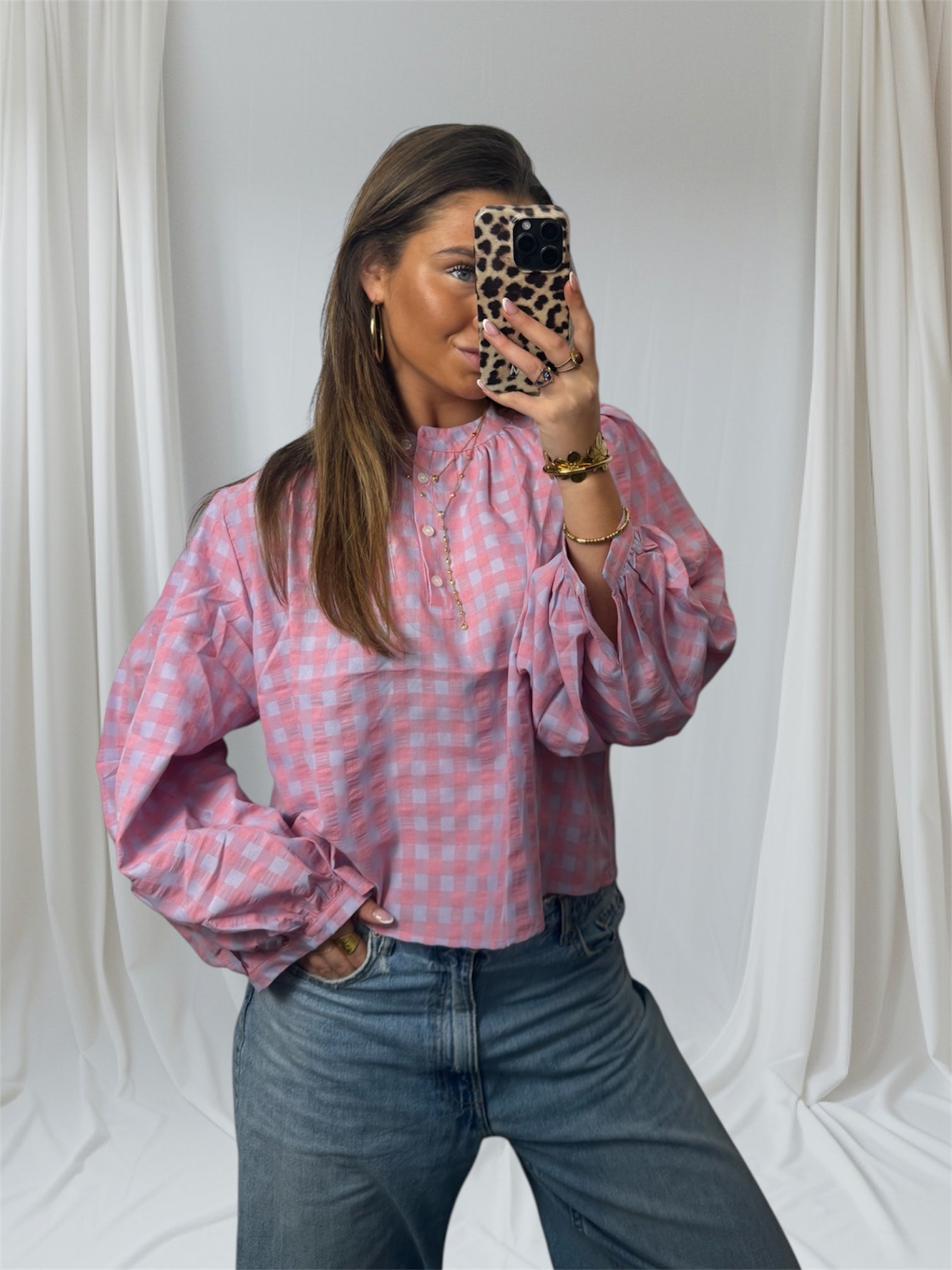 Blush Check Blouse